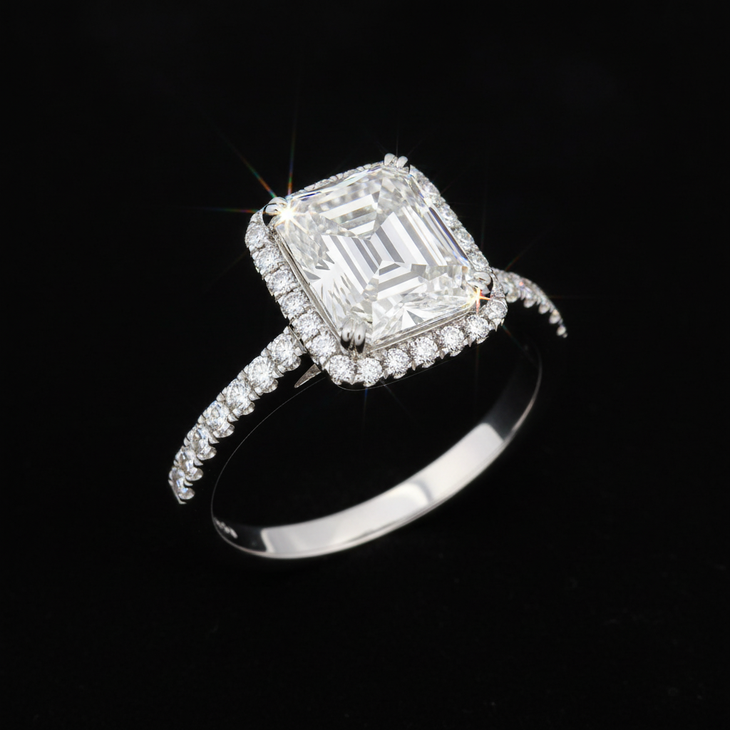 Emerald cut diamond engagement ring